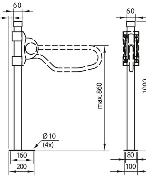 Linido Vloerstatief voor Opklapbare Toiletbeugel